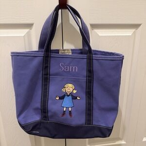 Vintage LL Bean Boat And Tote Purple Canvas SAM Embroidered School Travel 17x12
